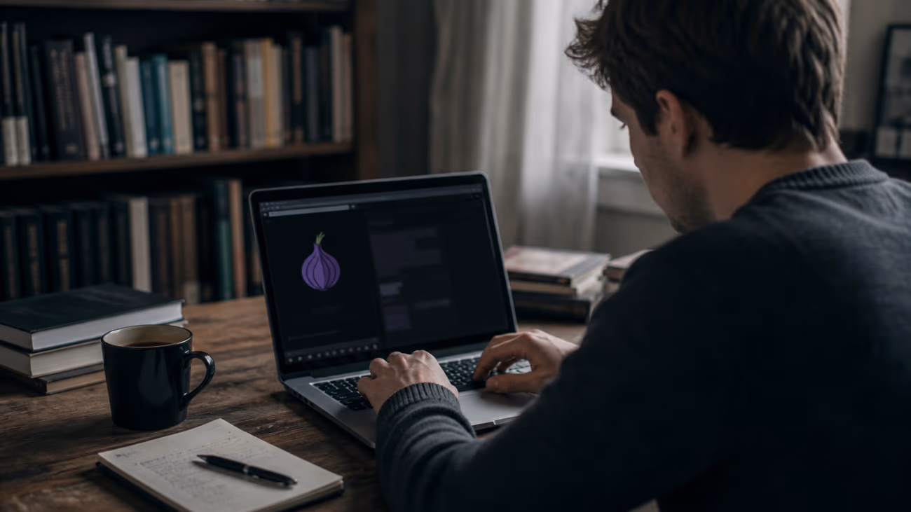 person accessing CIA .onion site on a laptop