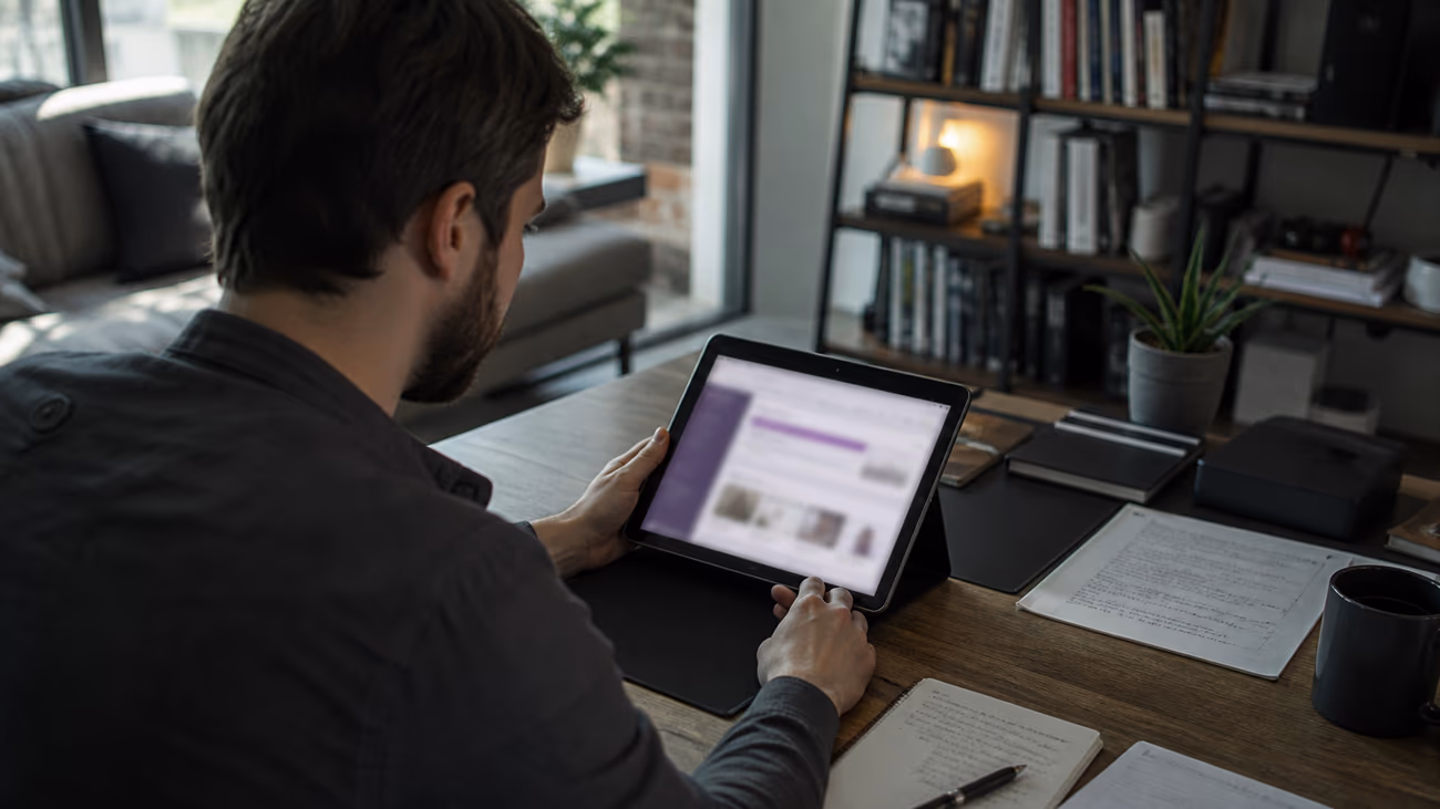 researcher examining onion sites on a tablet
