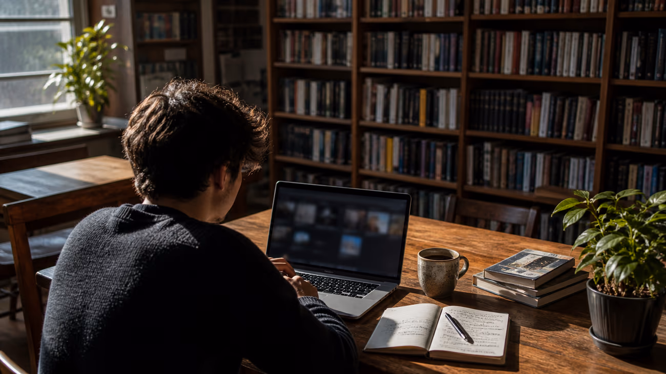 person studying dark web resources in a library