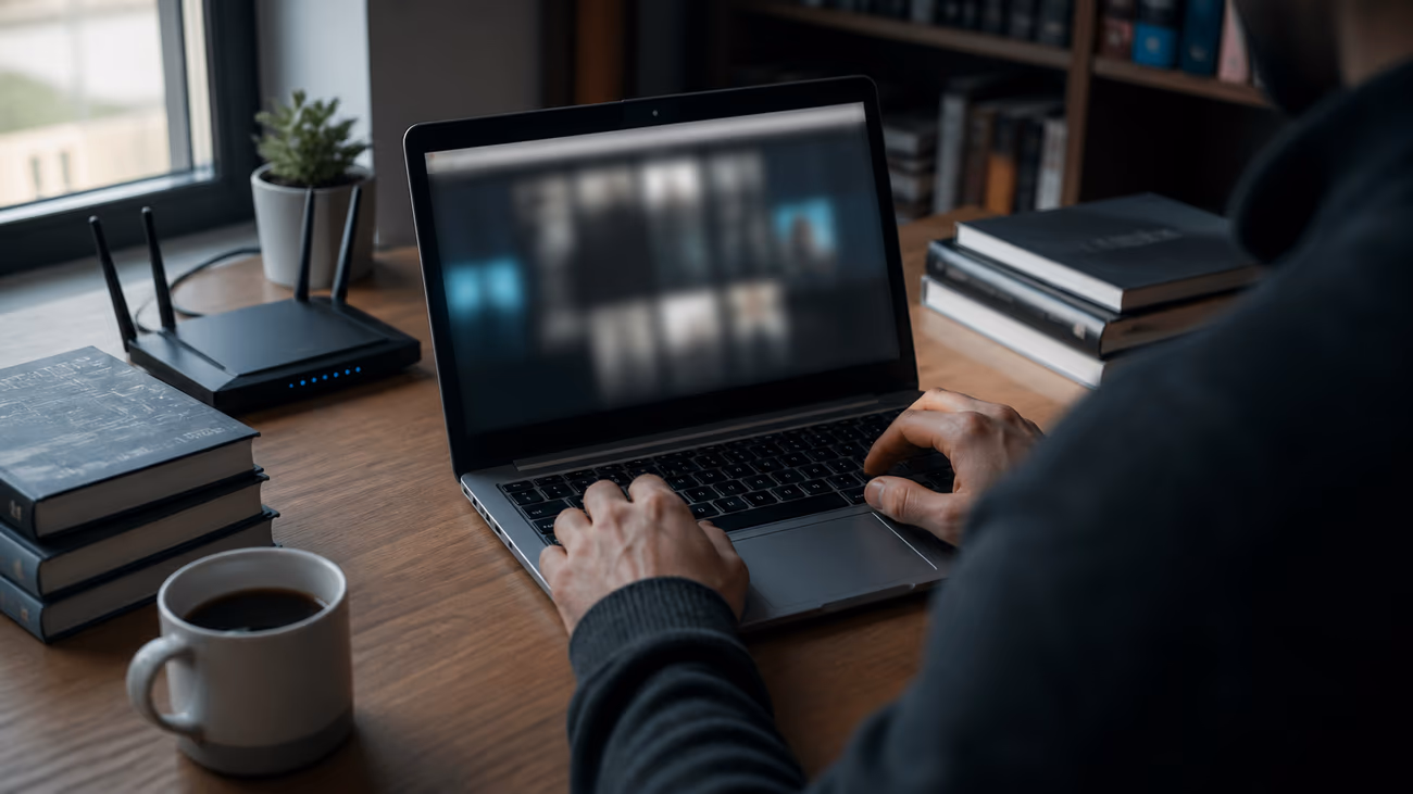individual accessing dark web on laptop