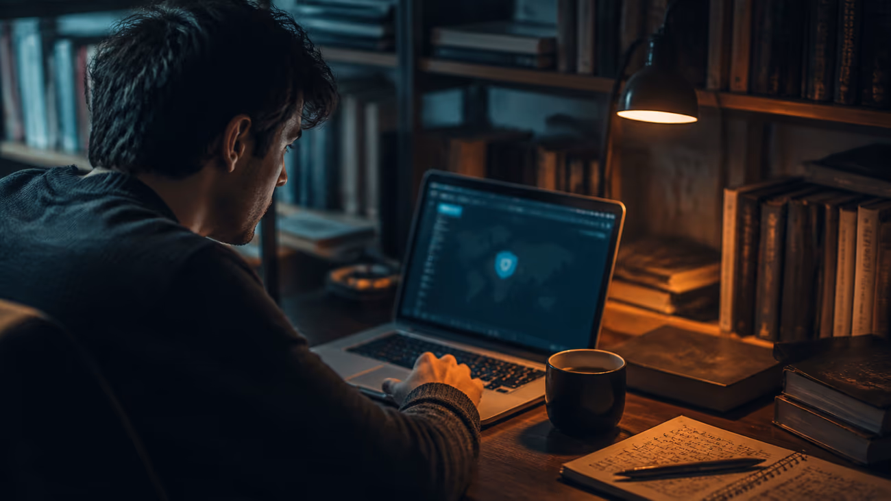 person using VPN at a desk