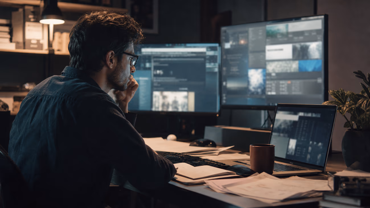 researcher analyzing dark web resources at a desk