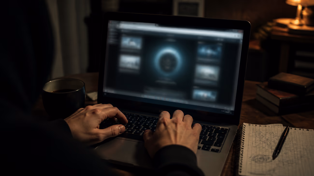 user exploring dark web on laptop