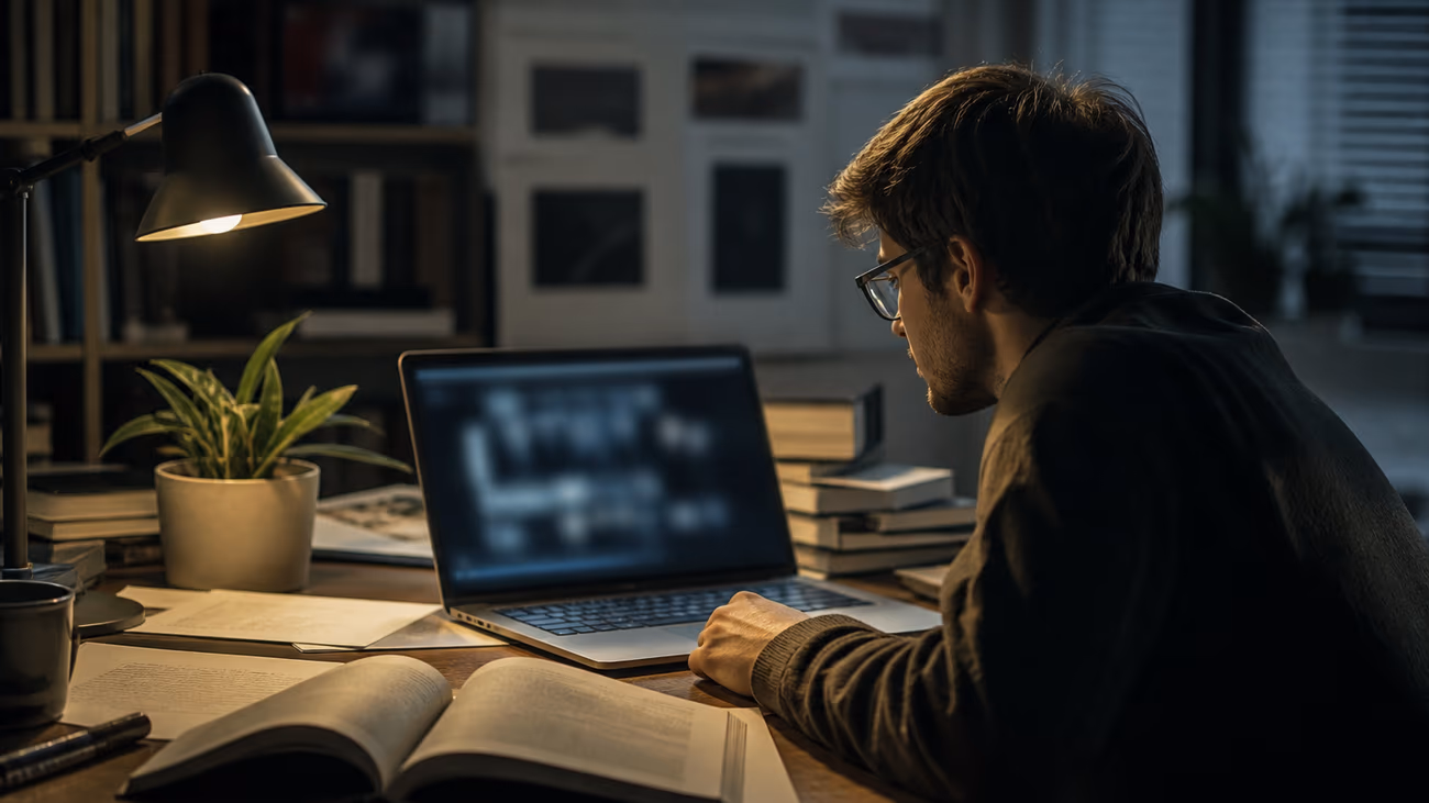 researcher analyzing dark web resources at desk